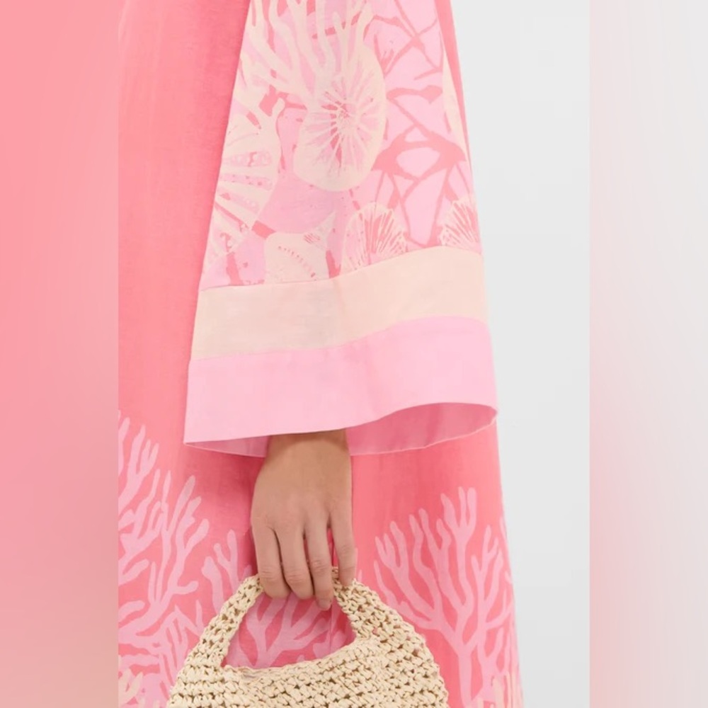 Tuckernuck Hopewell Coral Printed V-Neck Lorena Caftan – Size Small - Picture 4 of 11